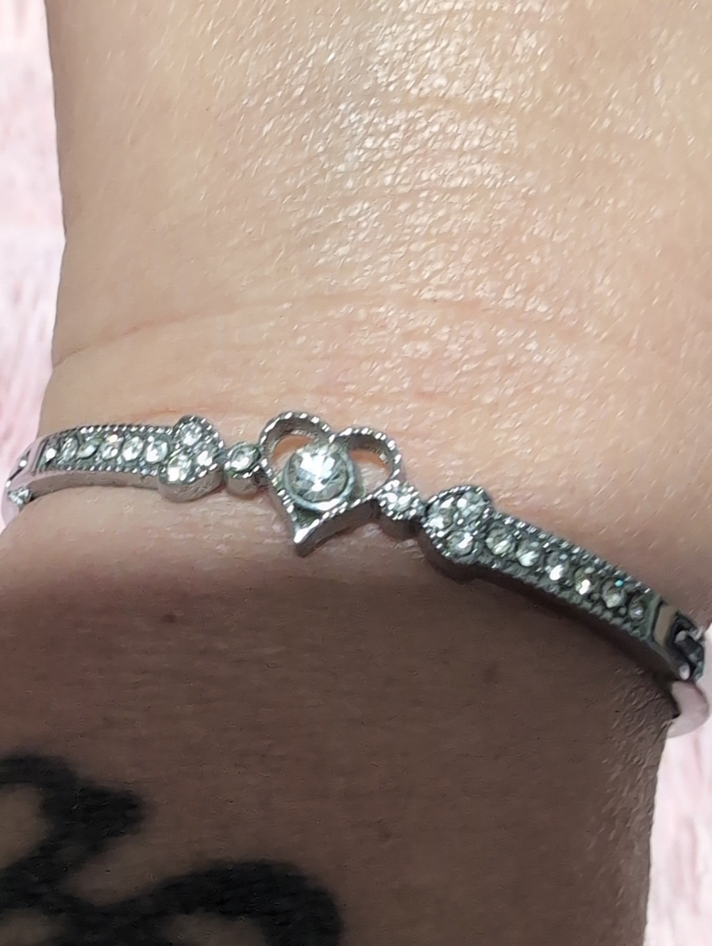 Silver Heart Crystal Accent Women's Bracelet